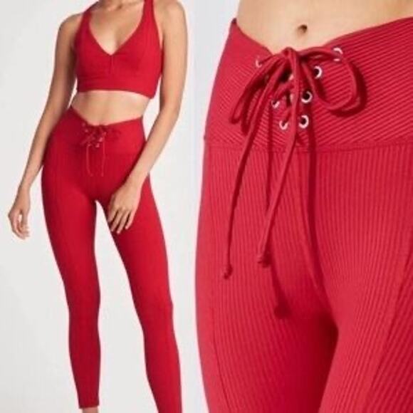 Year of Ours Women's Ribbed High Waisted Red Activewear Leggings - Size M - Picture 1 of 8